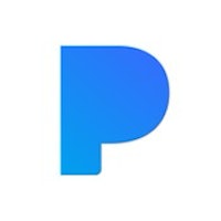 a blue logo with the letter p